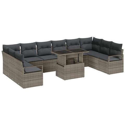 Set Divani da Giardino da 11 Pezzi con Cuscini Grigi in Rattan Sintetico, Divano da Giardino per 2 Persone con Storage e Cuscini Grigi in Rattan Sintetico - Foto 1