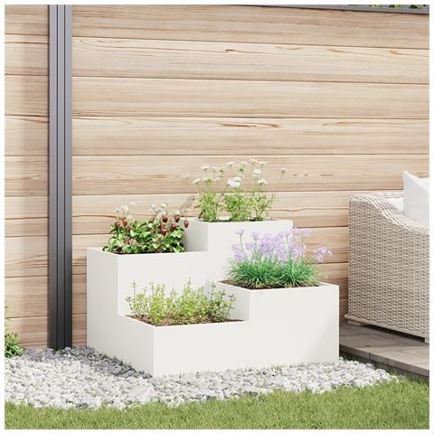 Fioriera da Giardino 80x80x60 cm Acciaio Bianco - Foto 2