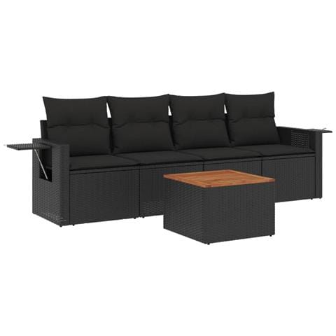 Set Divani da Giardino 5 pz con Cuscini in Polyrattan Nero - Foto 1