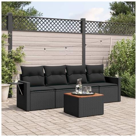 Set Divani da Giardino 5 pz con Cuscini in Polyrattan Nero - Foto 2