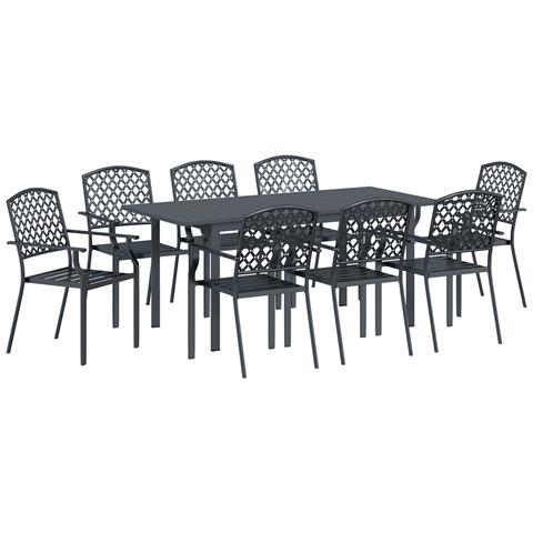 Set da Pranzo da Giardino da 9 Pezzi in Acciaio Antracite, Sedie da Giardino 4 pz Impilabili in Acciaio Antracite - Foto 1