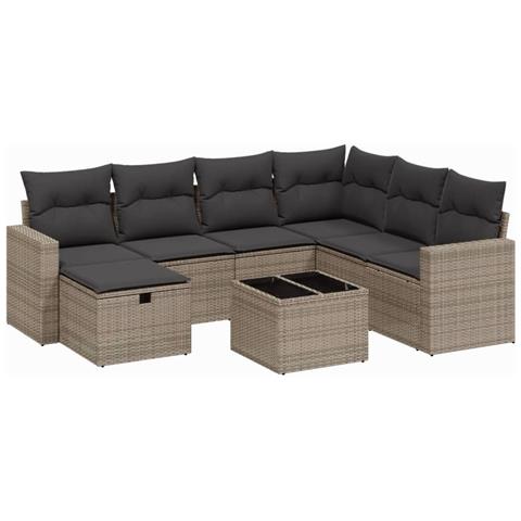 Set Divano da Giardino 8 pz con Cuscini Grigio in Polyrattan - Foto 1
