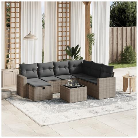 Set Divano da Giardino 8 pz con Cuscini Grigio in Polyrattan - Foto 2
