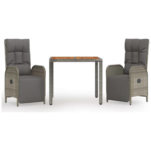 Set da Pranzo da Giardino 3 pz con Cuscini in Polyrattan Grigio - Foto 1