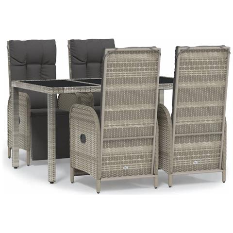 Set da Pranzo da Giardino 5 pz con Cuscini in Polyrattan Grigio - Foto 1