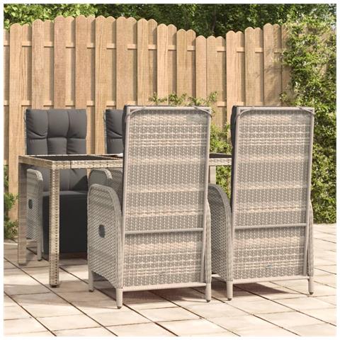 Set da Pranzo da Giardino 5 pz con Cuscini in Polyrattan Grigio - Foto 2