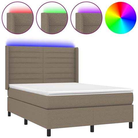Letto a Molle con Materasso e LED Tortora 140x200 cm in Tessuto - Foto 1