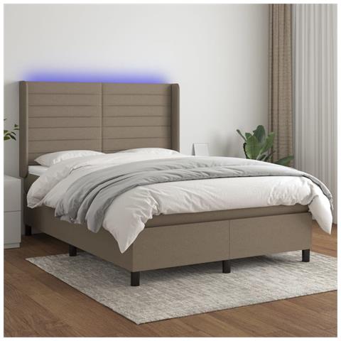 Letto a Molle con Materasso e LED Tortora 140x200 cm in Tessuto - Foto 2