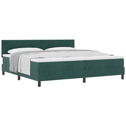 Letto Box Spring con Materasso Verde Scuro 200x200 cm Velluto - Foto 1