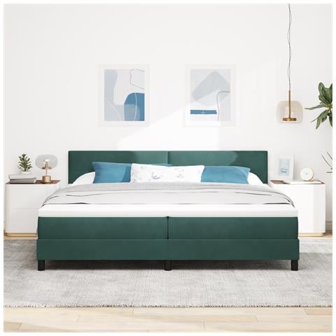 Letto Box Spring con Materasso Verde Scuro 200x200 cm Velluto - Foto 2