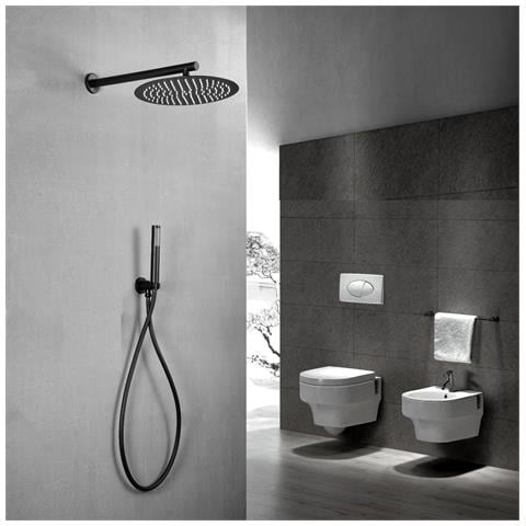 Set Doccia Completo Di Soffione Tondo Diametro 30cm E Set Doccetta Kz-1005-2 Peru - Nero Opaco - Foto 1