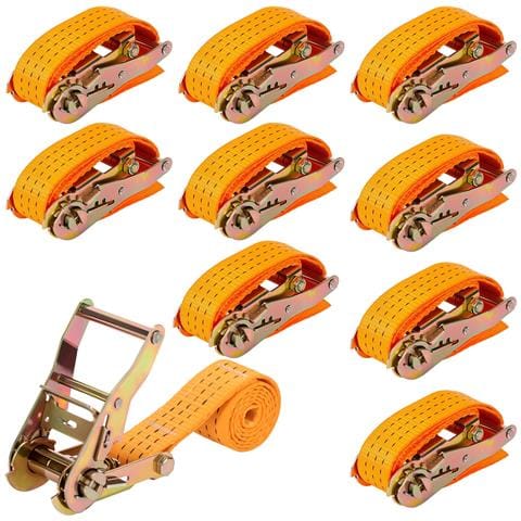 Set Di 10 Cinghie Di Fissaggio Con Fibbia 6 M X 25 Mm Portata 800 Kg Arancione - Foto 1