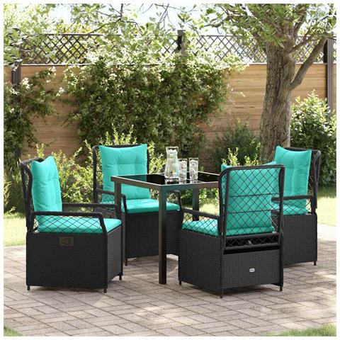 Set da Pranzo per Giardino 5 pcs Nero polyrattan - Foto 2