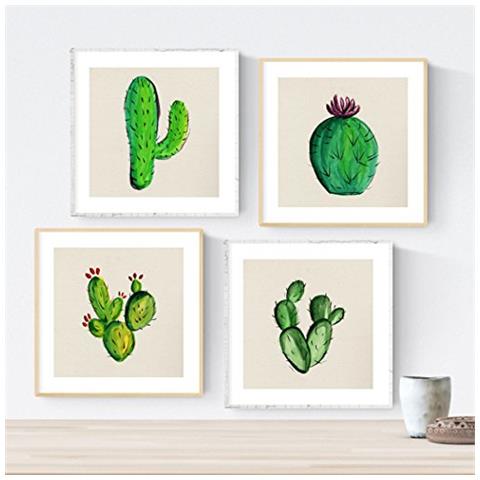 Set Di 4 Stampe Nordico Sfondo Stampe Con Colori Verdi Vegetale Di Cactus Raffigurazioni Della Botanico Piante Grasse Senza Cornice 15x15 Cm - Foto 1