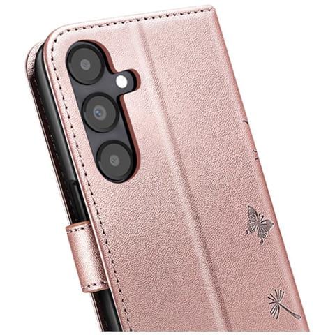 Custodia A Portafoglio Per Galaxy A05s Design Premium Fiori Farfalla, Rosa Champagne - Foto 2