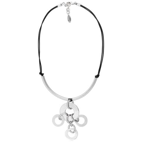 Collana Multi-anello In Pelle Placcata Argento 60cm - Foto 1