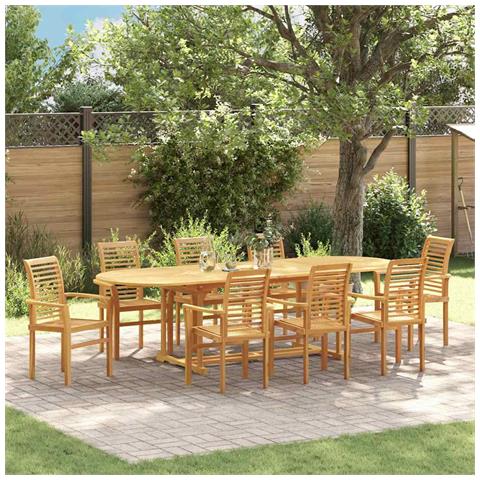 Set da Pranzo per Giardino 9 pcs Marrone Legno massello di teak - Foto 2