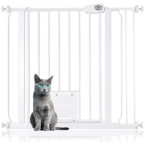 Bettacare Cancelletto Per Animali Con Gattaiola Bloccabile, 87.9cm - 95.5cm, Bianco, Altezza Di 75cm - Foto 1