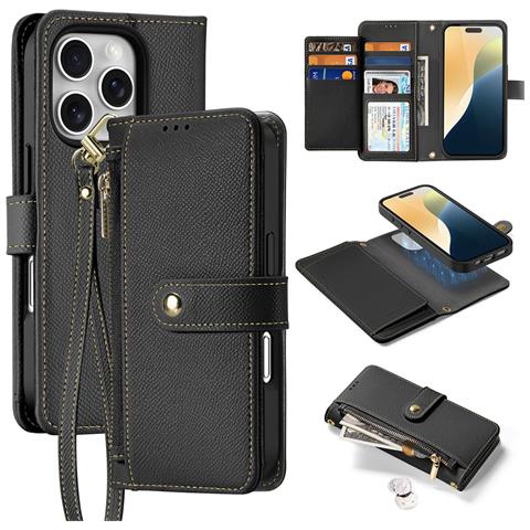 Cover Cartera per iPhone 16 Pro - Pelle /PU, Nero - Foto 1
