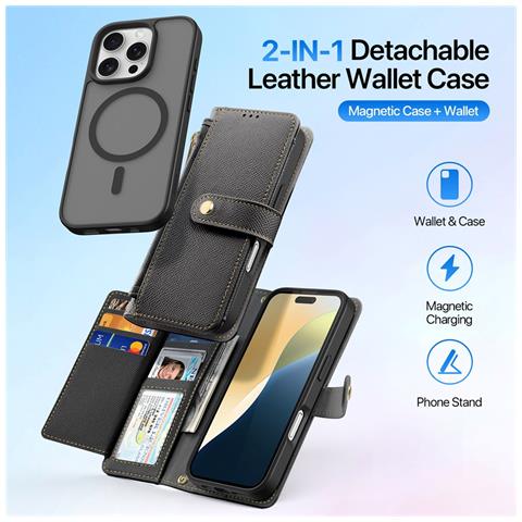 Cover Cartera per iPhone 16 Pro - Pelle /PU, Nero - Foto 4