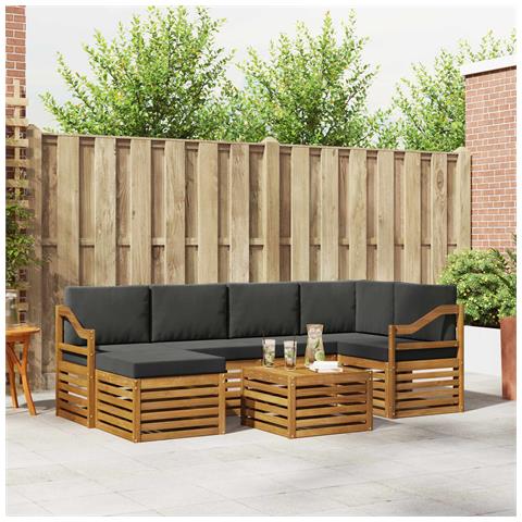 Set divani 7 pcs Naturale e Antracite Legno di Acacia Massello - Foto 2
