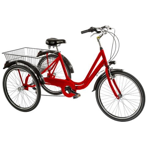 Bici A Tre Ruote Misura 24 Bicicletta Unisex Tr24 Con Cambio 6v Telaio In Alluminio Completa Di Accessori E Luci A Led - 47 Rosso - Foto 1