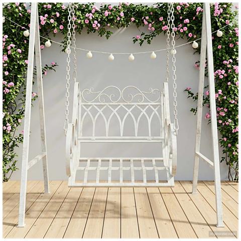 Panchina a Dondolo Acciaio 71 x 75 x 59 cm Bianco Antico - Foto 2