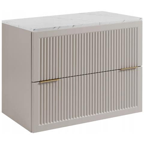 Mobile sottolavabo da 60 cm, bianco opaco, 3 colori di maniglie, Piano di lavoro effetto marmo neroMobileda bagno - Foto 1