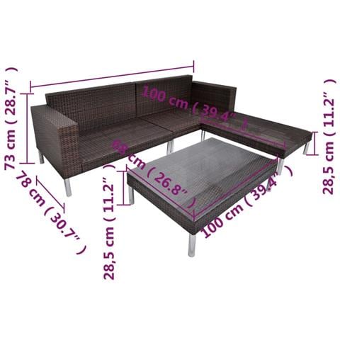 17 Pz Set Divano Da Giardino In Polyrattan Marrone - Foto 2