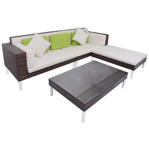 17 Pz Set Divano Da Giardino In Polyrattan Marrone - Foto 1
