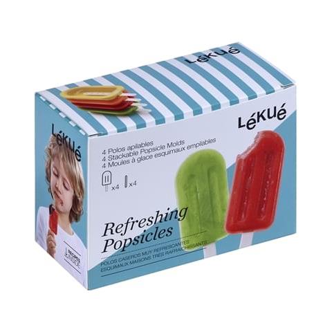 Confezione 4 Stampi Ghiacciolo Impilabili Mini Colori Assortiti, Verde, rosso, arancione, giallo - Foto 1