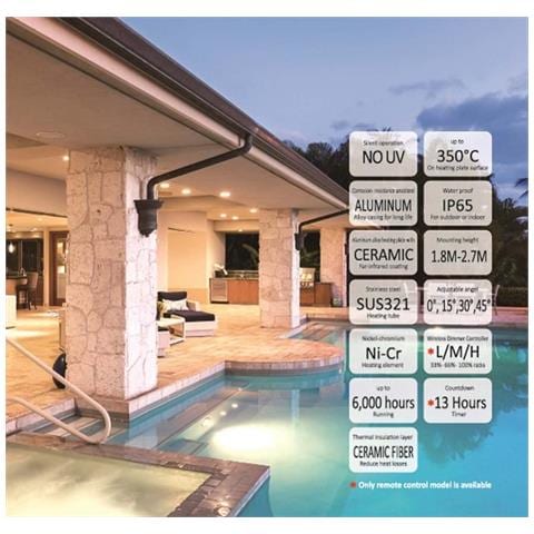 Calore Nero 3200 Radiatore A Infrarossi Per Esterno In Alluminio Da 3200w Nero Onde Lunghe Nessuna Emissione Di Luce Adatto Allaperto Con Telecomando Rivestimento Ceramico Protezione Ip 65 - Foto 2