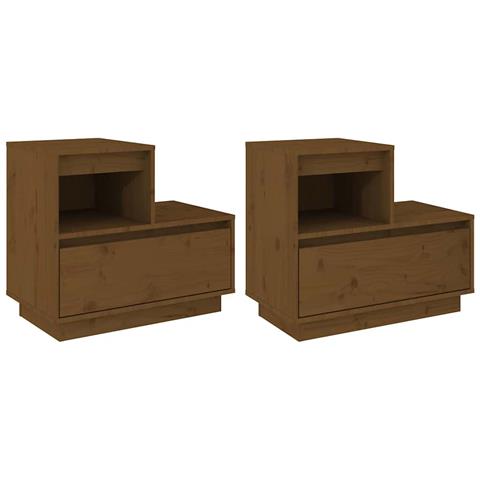 Comodini 2 Pz Miele 60x34x51 Cm In Legno Massello Di Pino - Foto 2