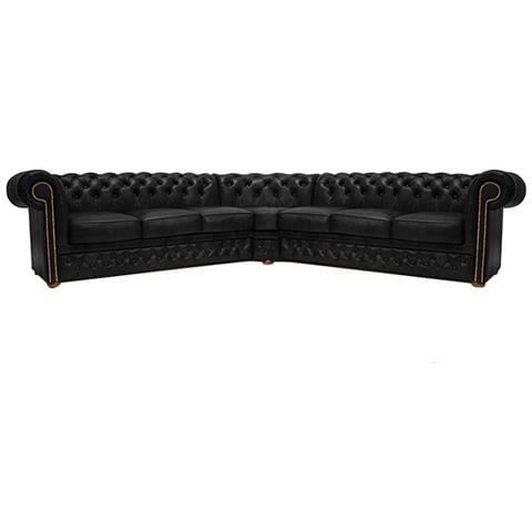 Divano Chesterfield Ad Angolo Chesterfield First Class - 3 Angolo 3 - Nero Opaco - Pelle - Foto 1