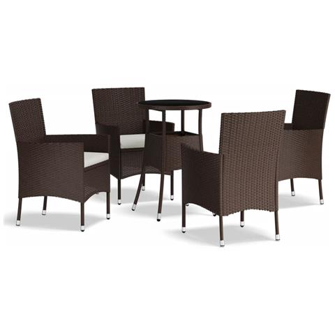 Set Bistrò da Giardino 5 pz con Cuscini in Polyrattan Marrone - Foto 1