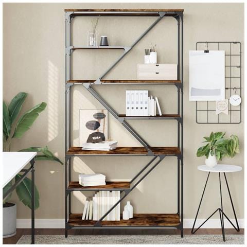 Libreria Rovere Fumo 91x36x176 Cm Legno Multistrato E Acciaio - Foto 6