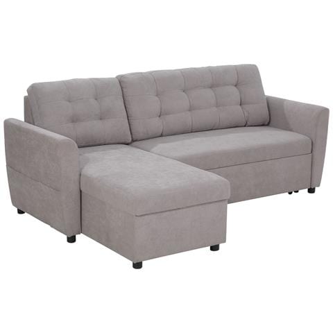 Divano Letto Angolare 3 Posti Con Chaise Longue Contenitore In Tessuto, 217x134x85cm, Grigio - Foto 1