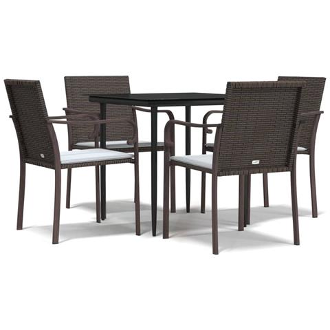Set Pranzo da Giardino 5pz con Cuscini in Polyrattan e Acciaio - Foto 1