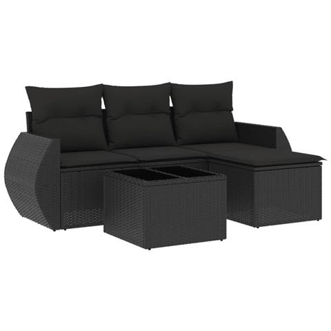 Set Divani Da Giardino 5 Pz Con Cuscini In Polyrattan Nero - Foto 2