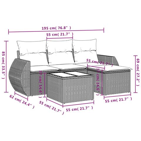 Set Divani Da Giardino 5 Pz Con Cuscini In Polyrattan Nero - Foto 3