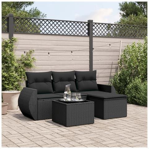 Set Divani Da Giardino 5 Pz Con Cuscini In Polyrattan Nero - Foto 1