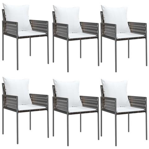 Sedie da Giardino con Cuscini 6pz Marroni 54x61x83cm Polyrattan - Foto 1