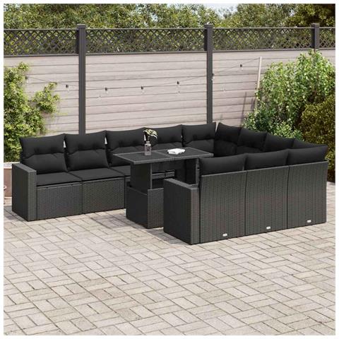 Set Divani Da Giardino 11 Pz Con Cuscini In Polyrattan Nero - Foto 1