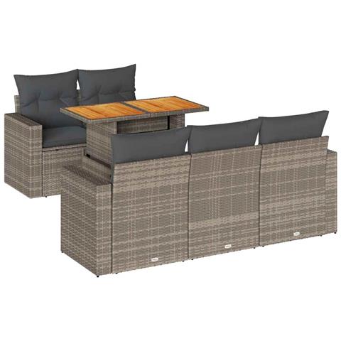Set Divano Da Giardino 6 Pz Con Cuscini Grigio In Polyrattan - Foto 1