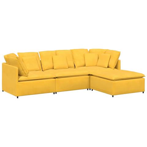 Divano Modulare Con Poggiapiedi E Cuscini Giallo Chiaro - Foto 2