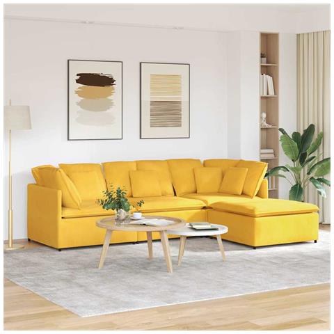 Divano Modulare Con Poggiapiedi E Cuscini Giallo Chiaro - Foto 1