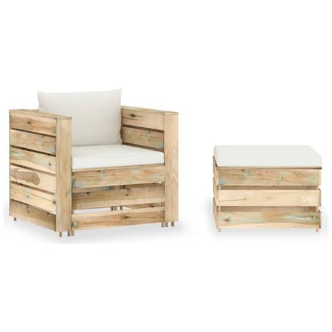 Set Salotto Da Giardino 2pz Con Cuscini Legno Impregnato Verde - Foto 2