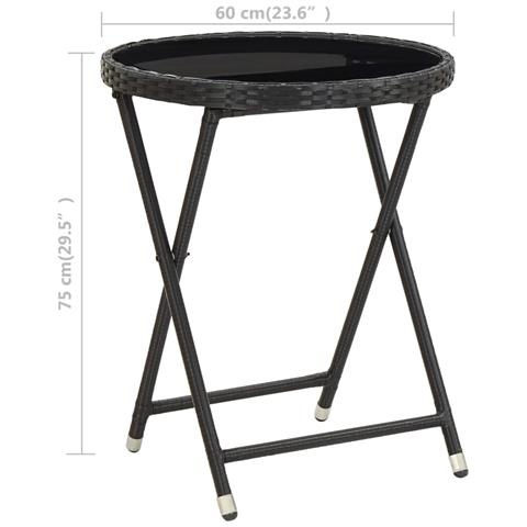 Tavolino Da Caffè Nero 60 Cm In Polyrattan E Vetro Temperato - Foto 6