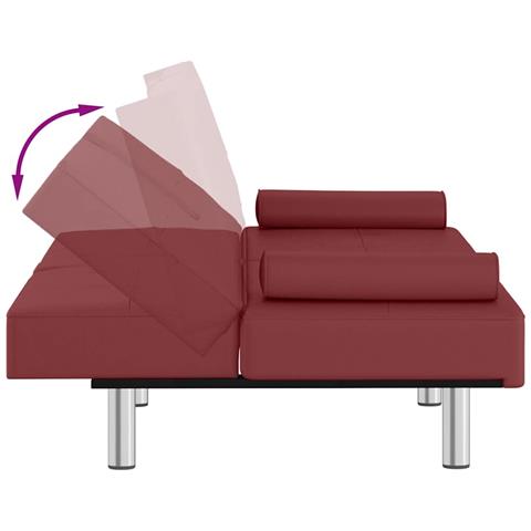 Divano Letto con Portabicchieri in Similpelle Rosso Vino - Foto 9