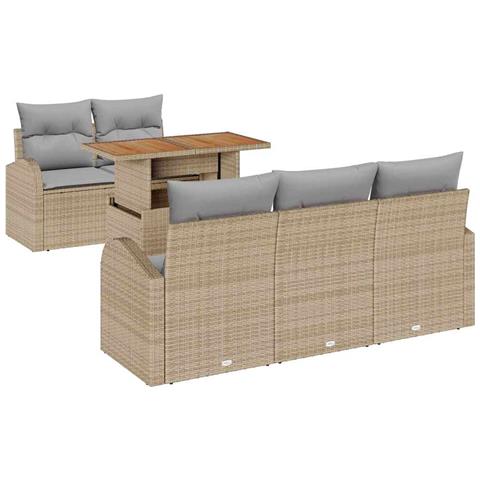 Set di Divani da Giardino  da 6 pezzi con Cuscini Beige in Rattan Poly, Divano da Giardino  per 2 Persone con Ripostiglio e Cuscini Beige in Rattan Poly - Foto 1